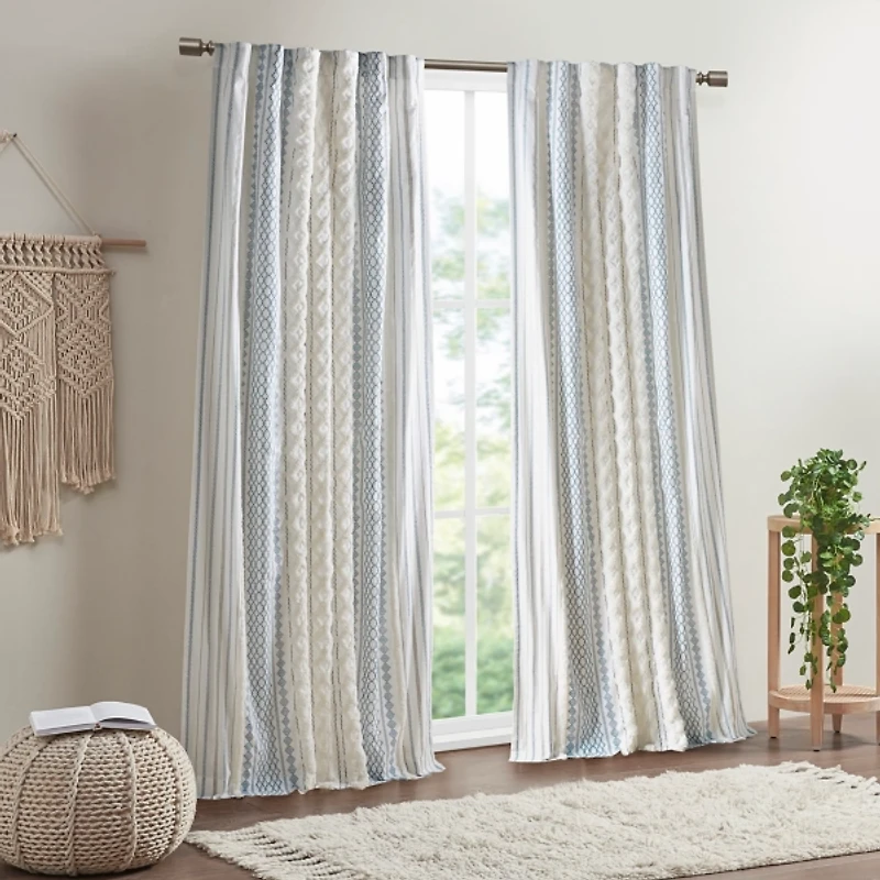 Imani Blue Chenille Stripe Curtain Panel, 84 in.
