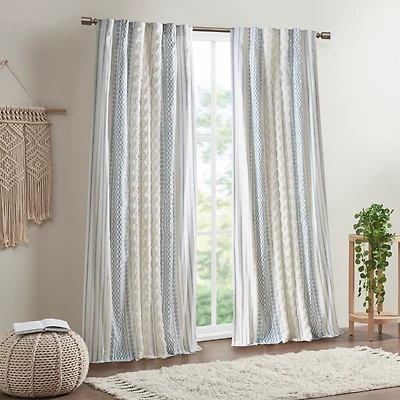 Imani Blue Chenille Stripe Curtain Panel, 84 in.