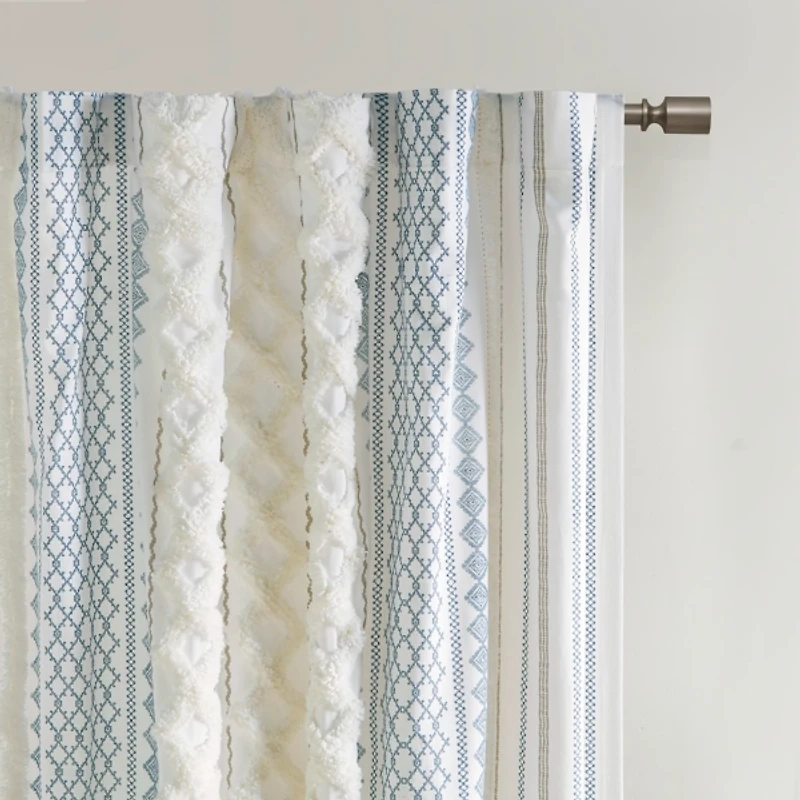 Imani Blue Chenille Stripe Curtain Panel, 84 in.