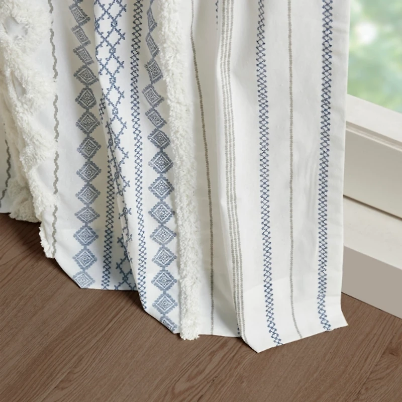Imani Blue Chenille Stripe Curtain Panel, 84 in.