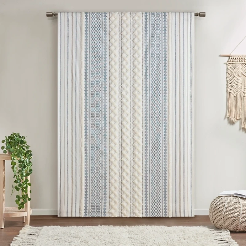 Imani Blue Chenille Stripe Curtain Panel, 84 in.