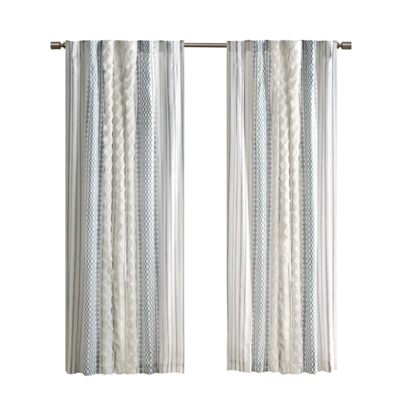 Imani Blue Chenille Stripe Curtain Panel, 84 in.