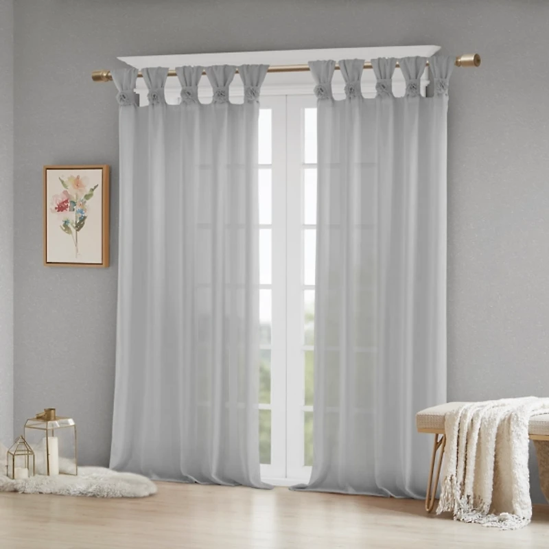 Gray Rosette Tab Top Curtain Panel