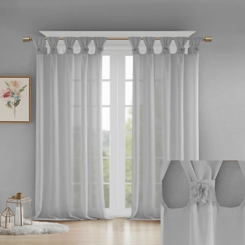 Gray Rosette Tab Top Curtain Panel, 95 in.