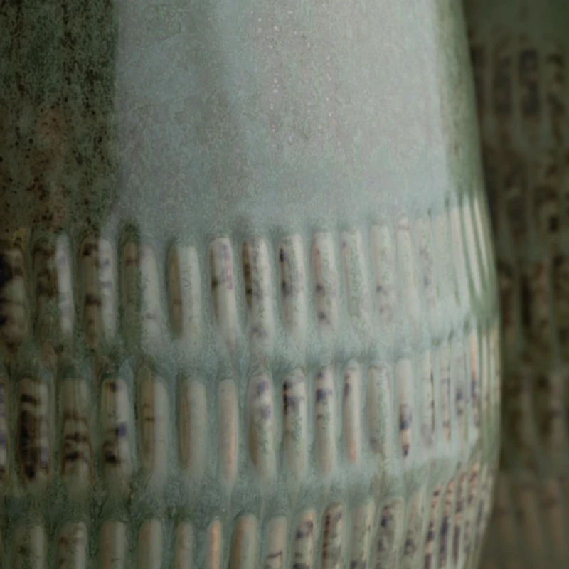 Green Glazed Ceramic Vases, Set of 2