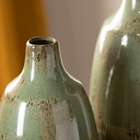 Green Glazed Ceramic Vases, Set of 2