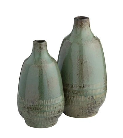 Green Glazed Ceramic Vases, Set of 2