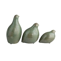 Green Glazed Ceramic Bird Figurines, Set of 3