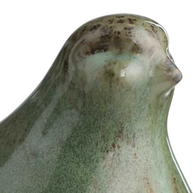 Green Glazed Ceramic Bird Figurines, Set of 3