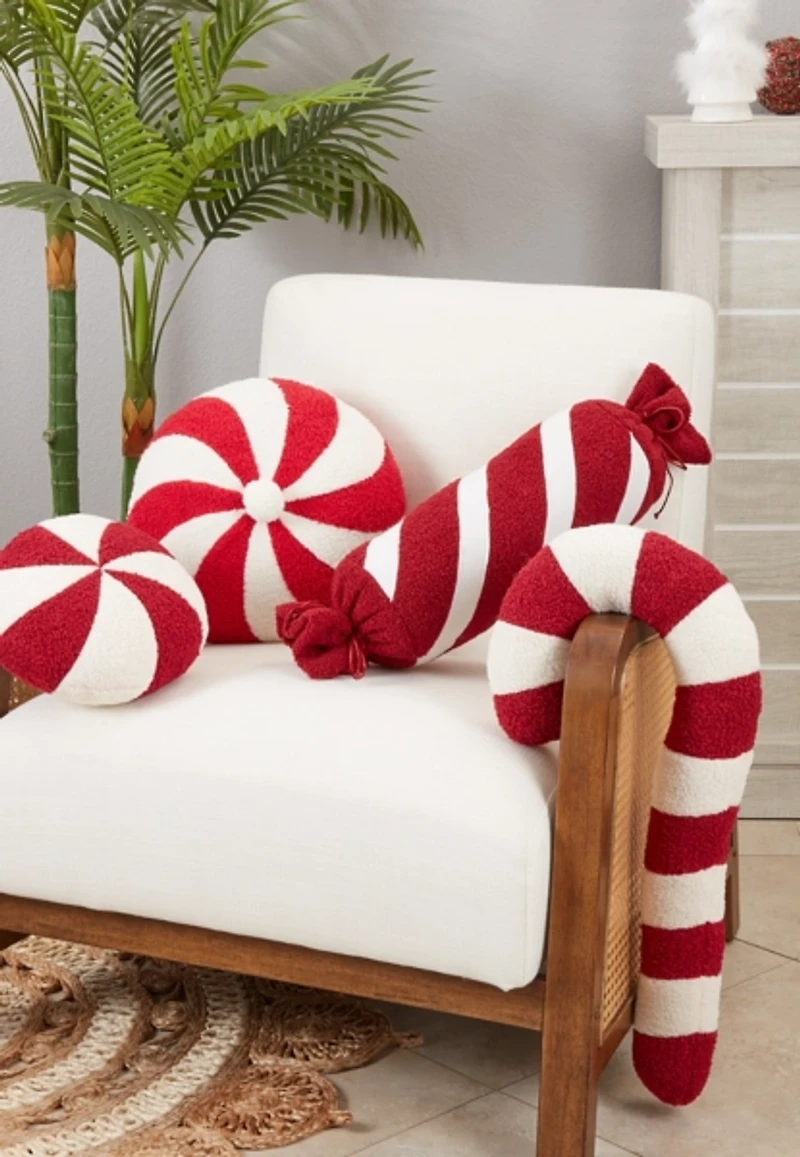 Red and White Round Peppermint Candy Pillow