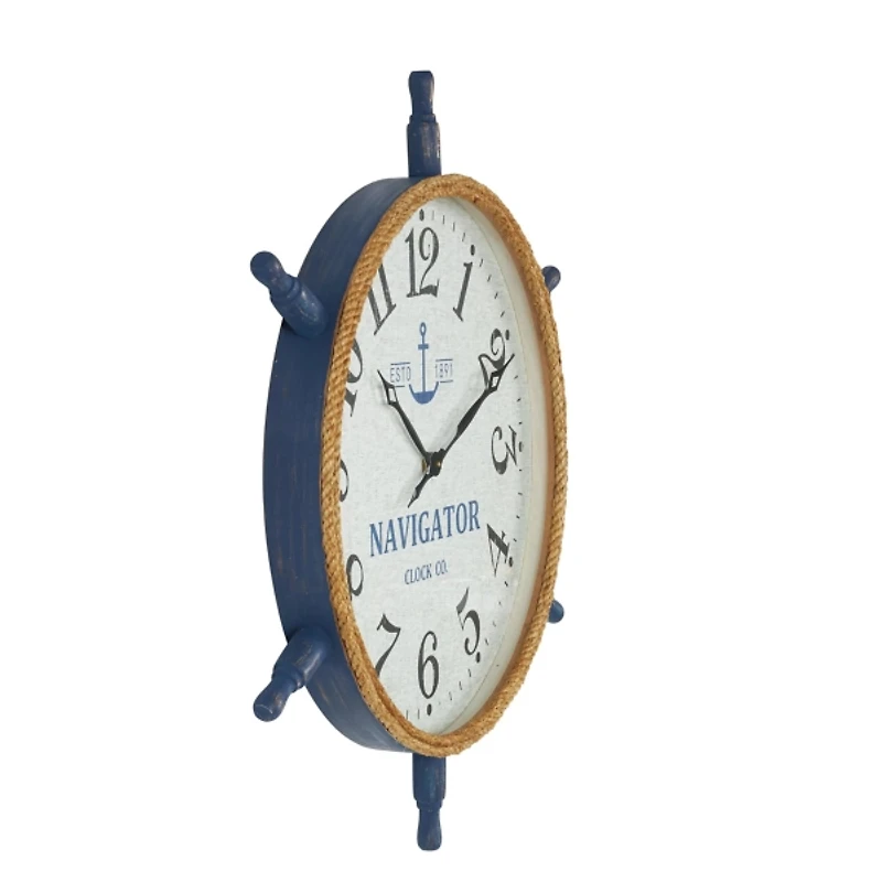 Ship Wheel Wood and Rope Wall Clock