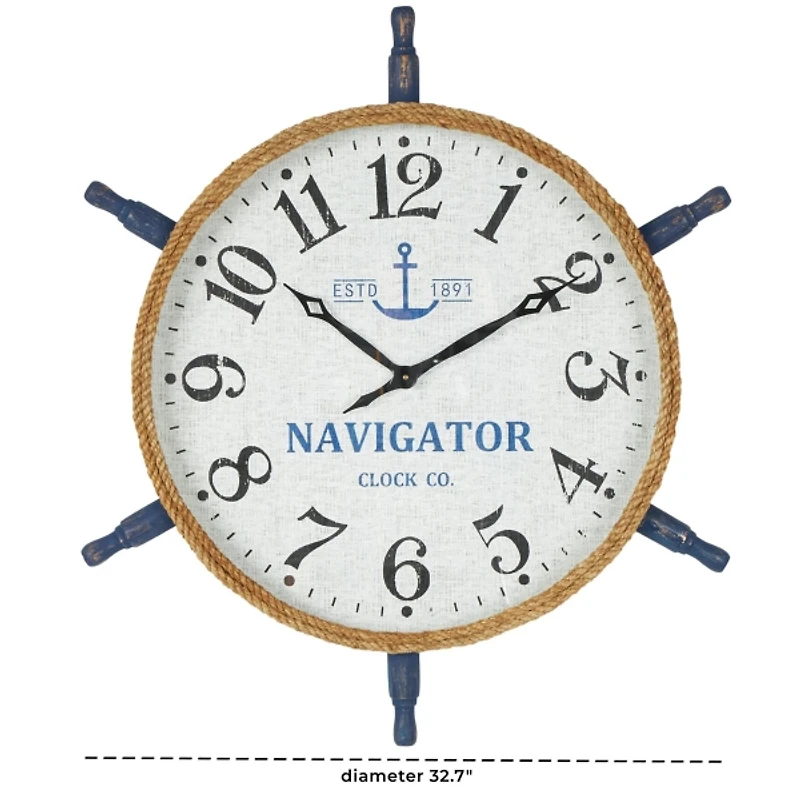 Ship Wheel Wood and Rope Wall Clock