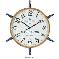 Ship Wheel Wood and Rope Wall Clock