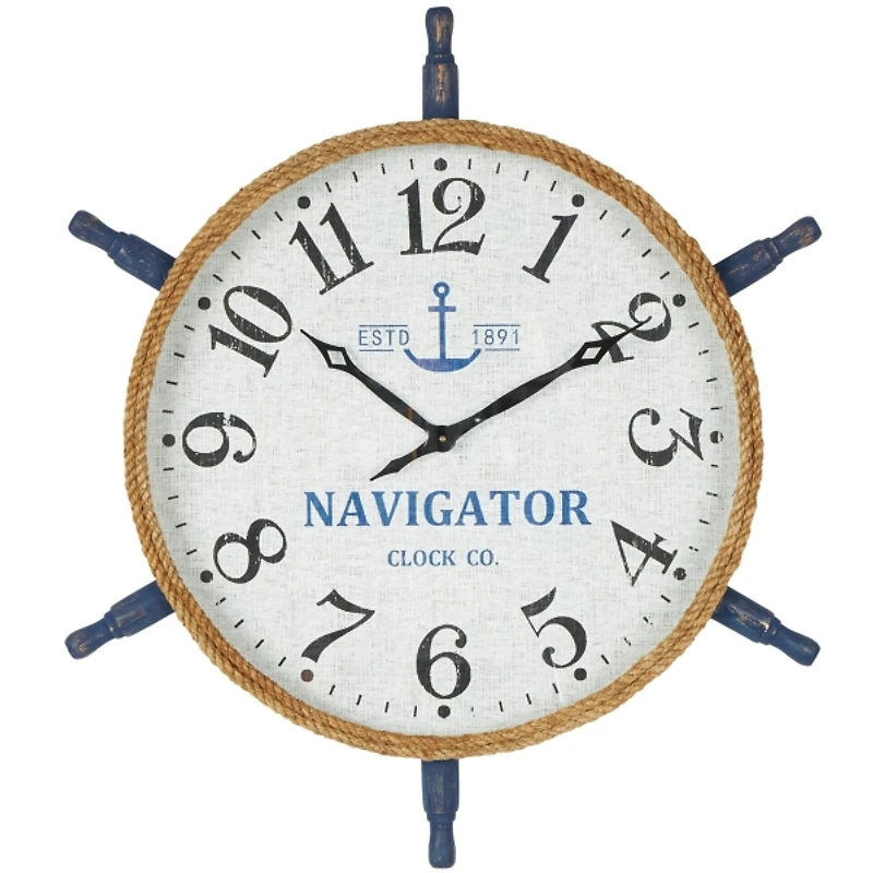 Ship Wheel Wood and Rope Wall Clock