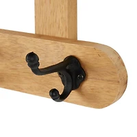 Natural Wood Wall Shelf with Hooks