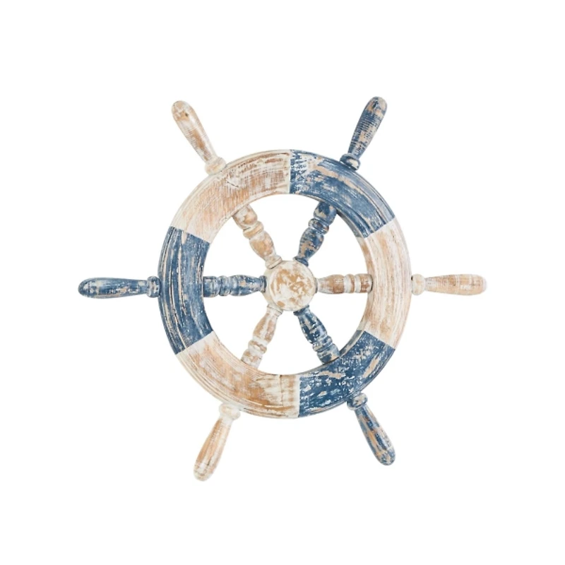 Blue and White Ship Wheel Wall Plaque