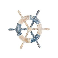 Blue and White Ship Wheel Wall Plaque