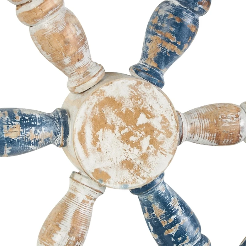 Blue and White Ship Wheel Wall Plaque