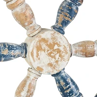 Blue and White Ship Wheel Wall Plaque