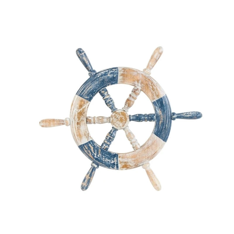 Blue and White Ship Wheel Wall Plaque