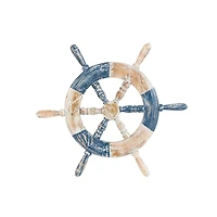 Blue and White Ship Wheel Wall Plaque