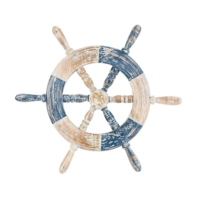 Blue and White Ship Wheel Wall Plaque