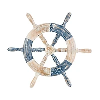Blue and White Ship Wheel Wall Plaque