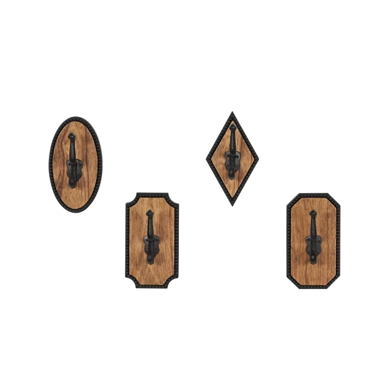 Metal and Wood Beaded Wall Hooks, Set of 4