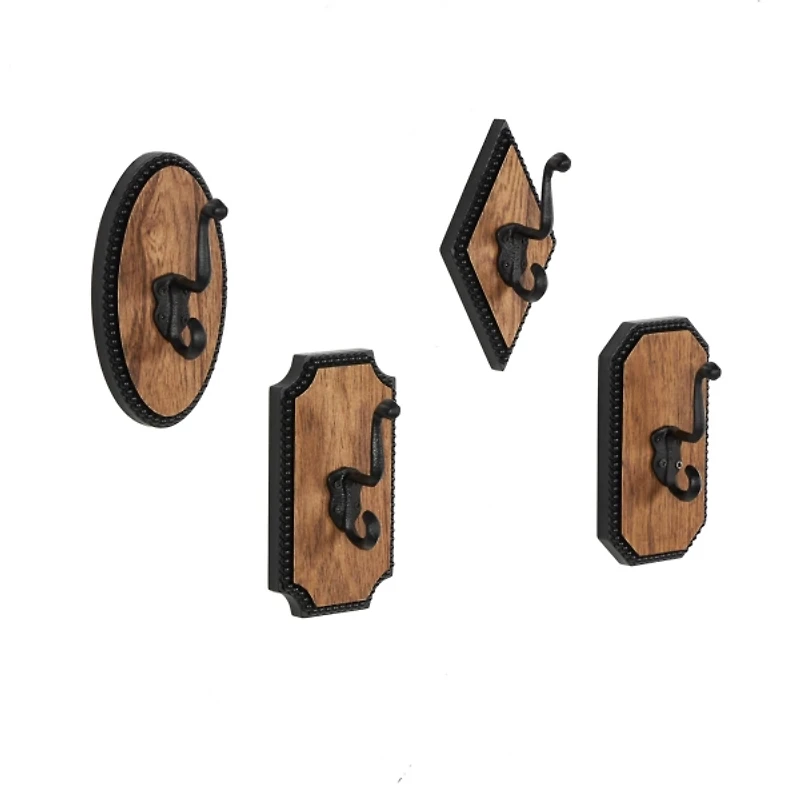 Metal and Wood Beaded Wall Hooks, Set of 4