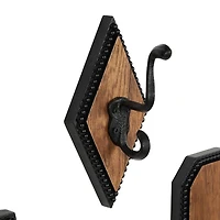 Metal and Wood Beaded Wall Hooks, Set of 4