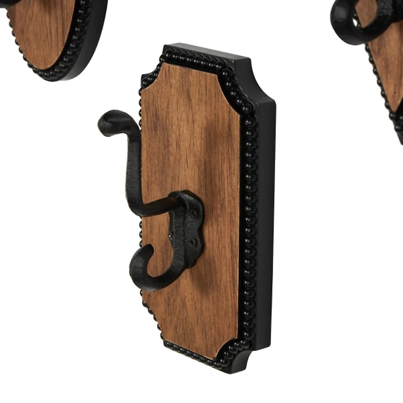 Metal and Wood Beaded Wall Hooks, Set of 4