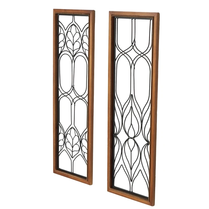 Wood and Metal Wire Wall Plaques, Set of 2