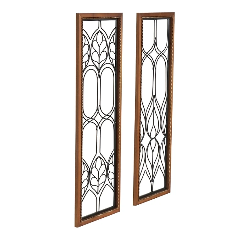 Wood and Metal Wire Wall Plaques, Set of 2