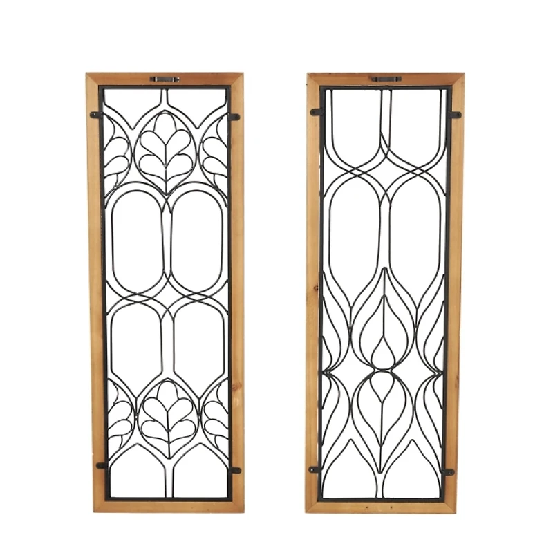 Wood and Metal Wire Wall Plaques, Set of 2