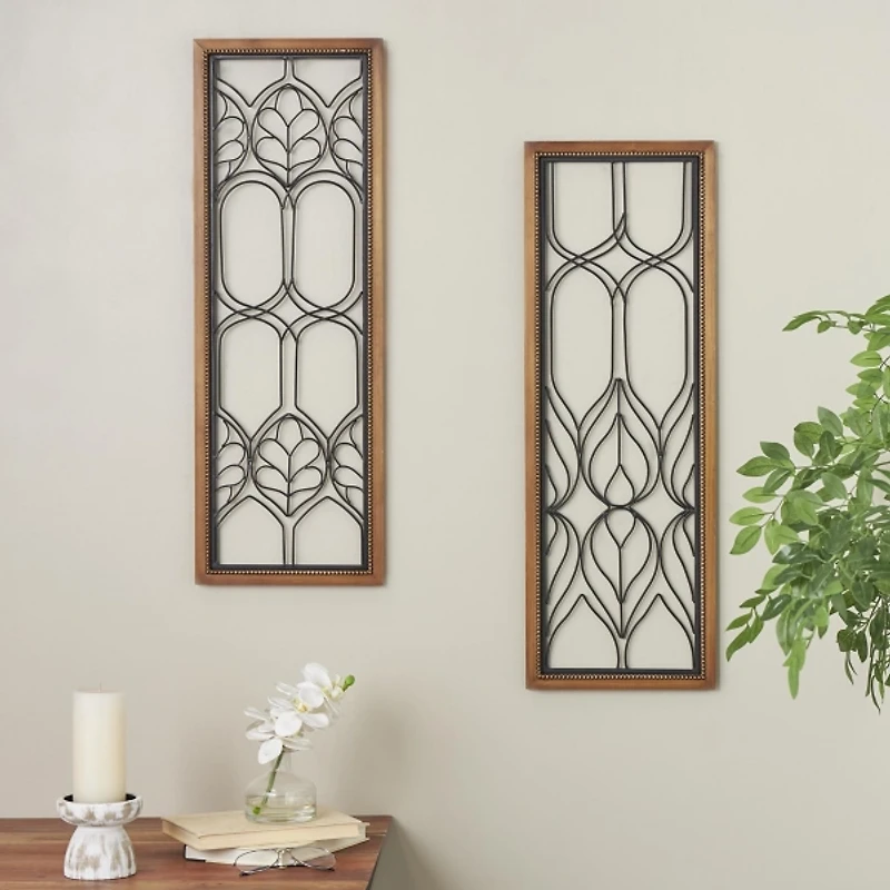 Wood and Metal Wire Wall Plaques, Set of 2