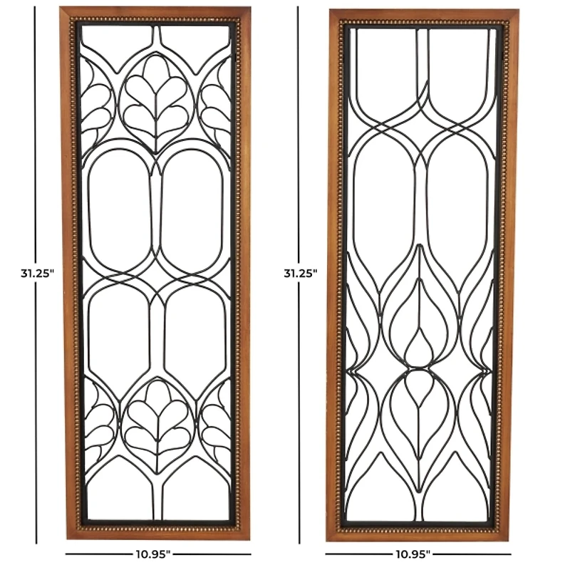 Wood and Metal Wire Wall Plaques, Set of 2
