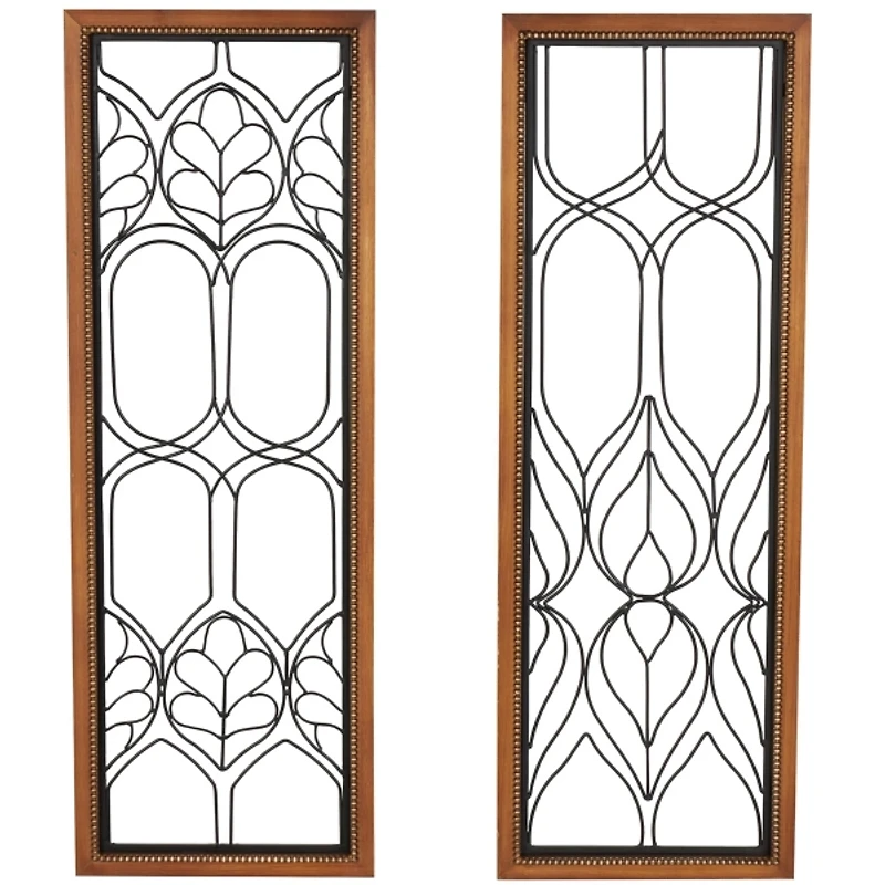 Wood and Metal Wire Wall Plaques, Set of 2