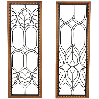 Wood and Metal Wire Wall Plaques, Set of 2
