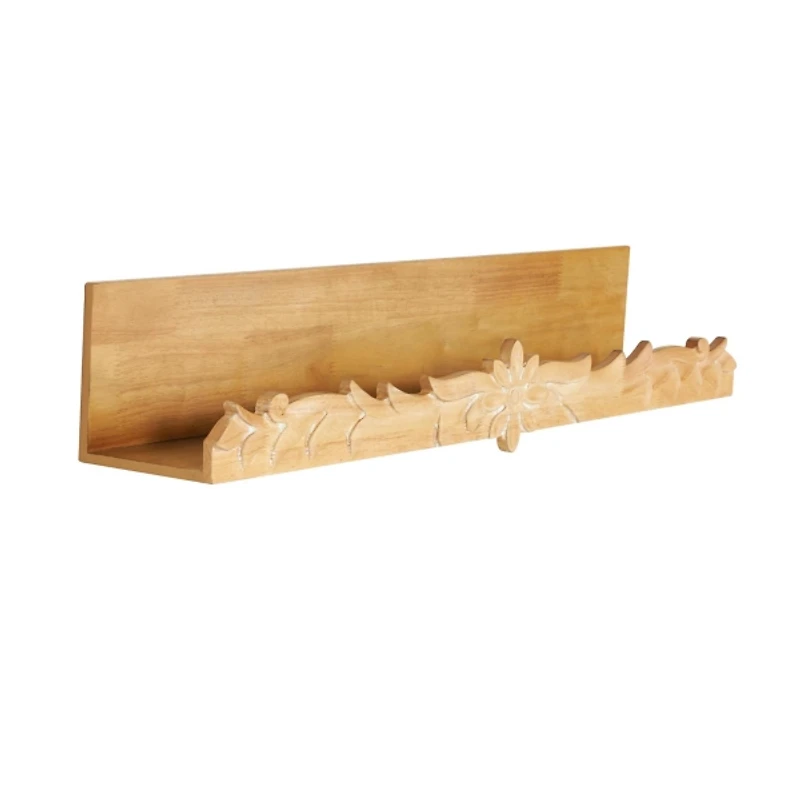 Floral Scroll Natural Wood Wall Shelf