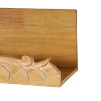 Floral Scroll Natural Wood Wall Shelf