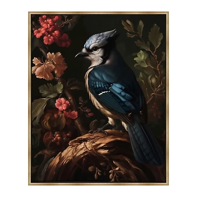 Blue Jay Floral Dutch Framed Canvas Art Print