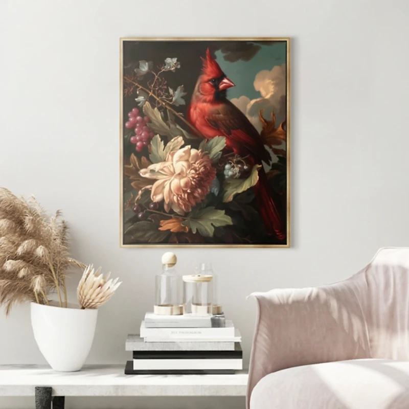 Cardinal Floral Dutch Framed Canvas Art Print