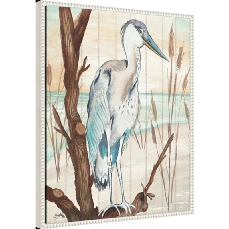 Heron on Branch Framed Canvas Art Print