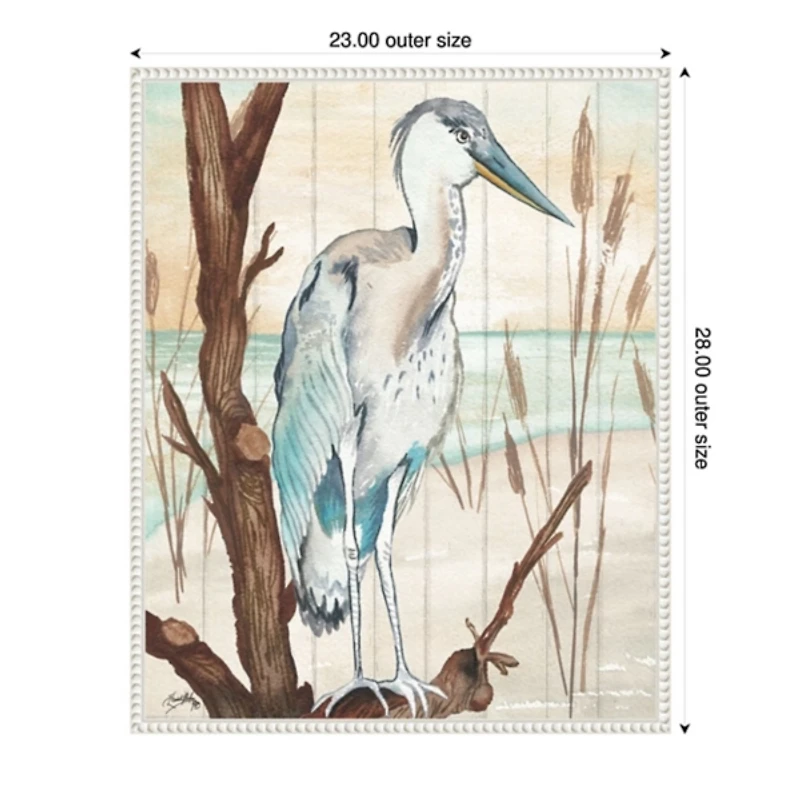 Heron on Branch Framed Canvas Art Print
