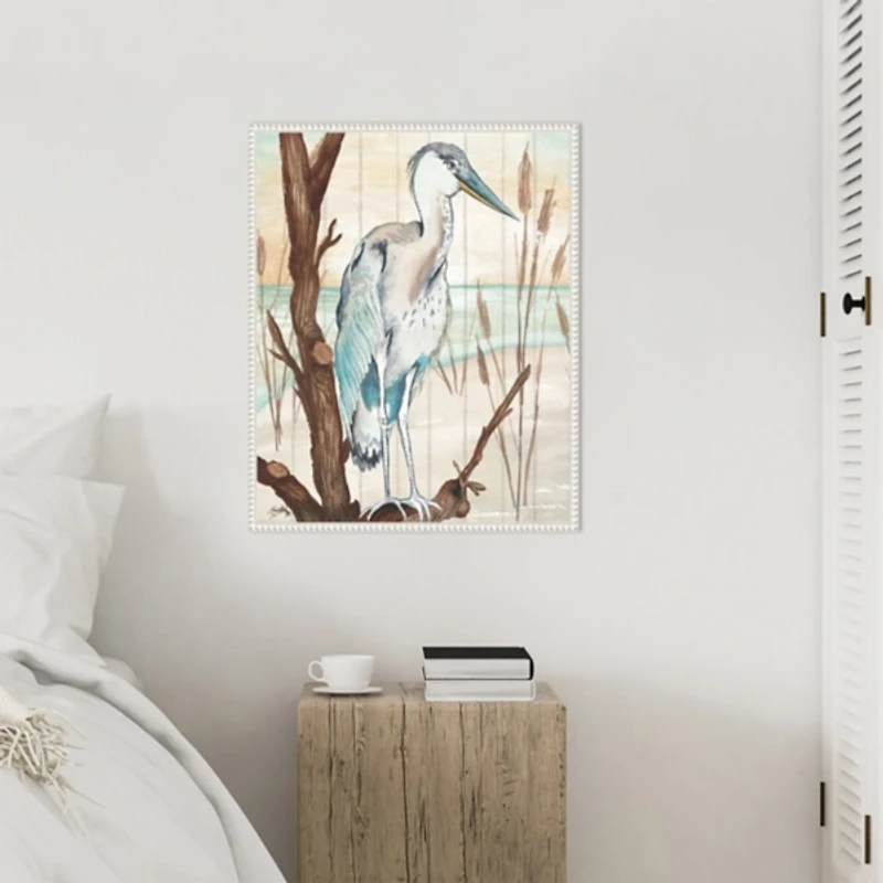 Heron on Branch Framed Canvas Art Print