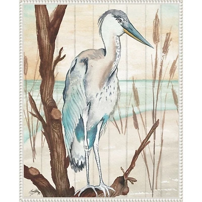 Heron on Branch Framed Canvas Art Print