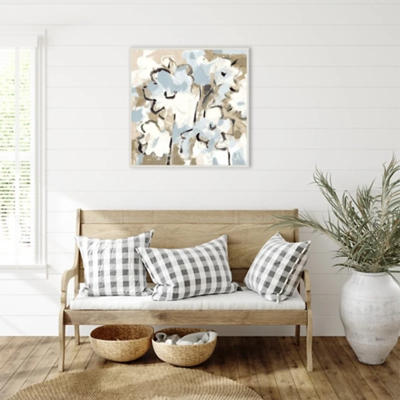 Blue Abstract Floral Framed Canvas Art Print
