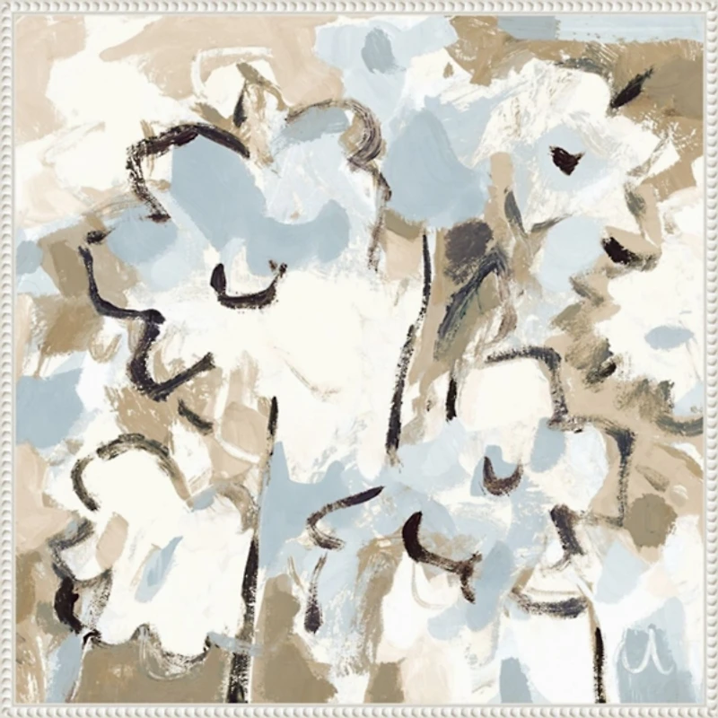 Blue Abstract Floral Framed Canvas Art Print