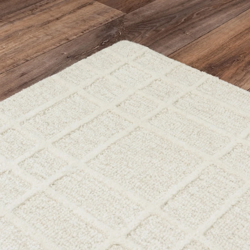 Cream Grid Lofton Wool Runner, 2x8