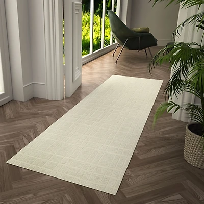 Cream Grid Lofton Wool Runner, 2x8